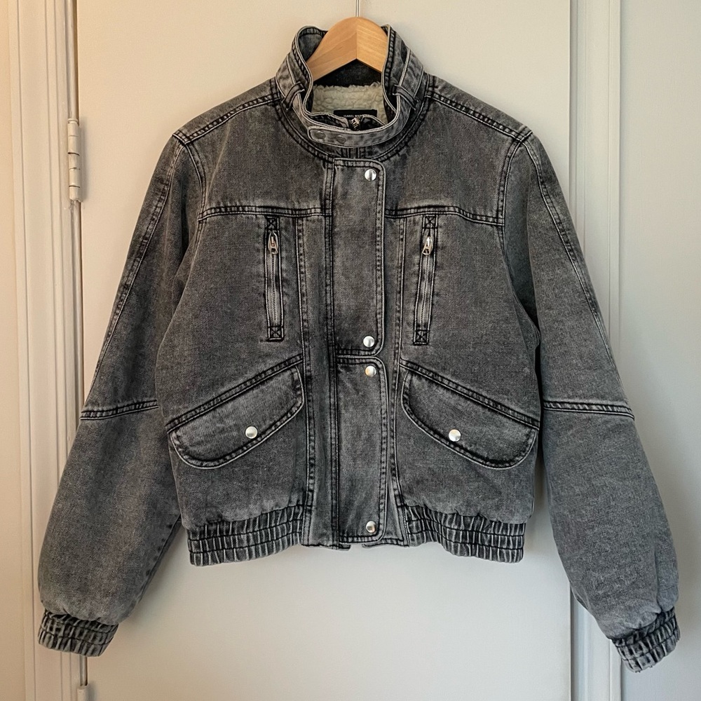 Isabel Marant Vlasta Denim Sherpa Fleece Lined Bomber Jacket FR38/US6 Gray